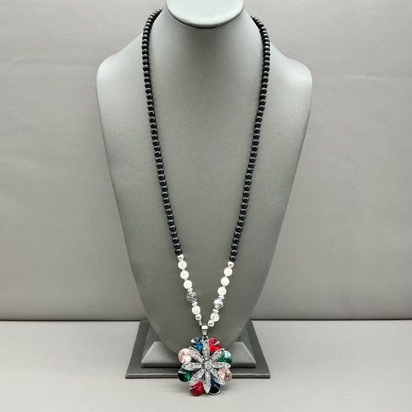 Unbranded Jewelry - Flower Pendant Necklace Women Black Multicolor Beaded Long Statement 26"